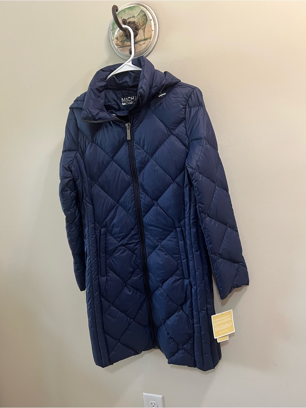 Michael Kors Navy Packable Down Fill Long Puffer Jacket Size Small NWT
